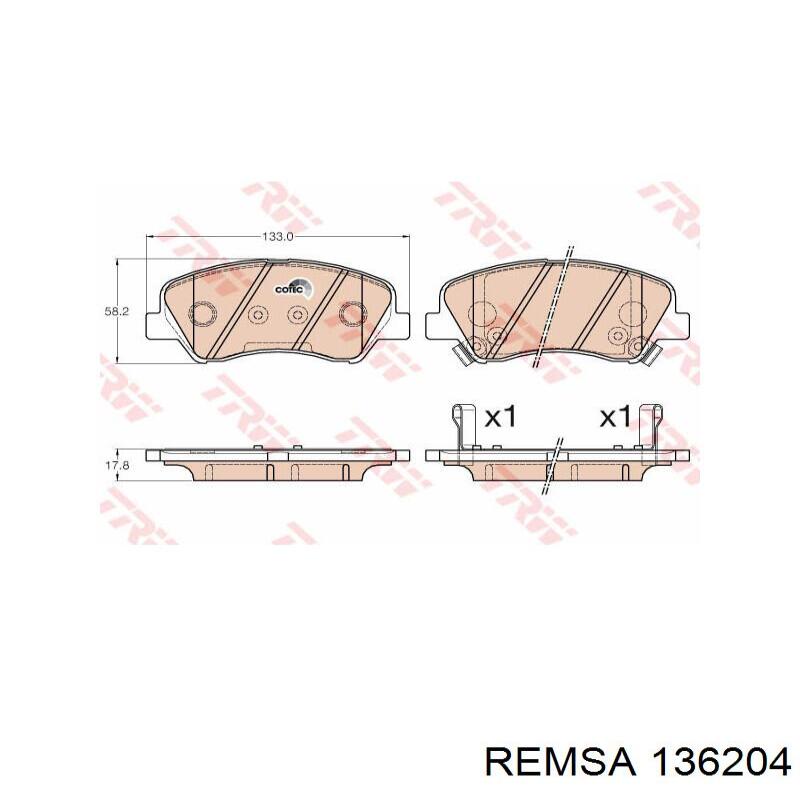 Купить 136204 Remsa Колодки тормозные задние, дисковые