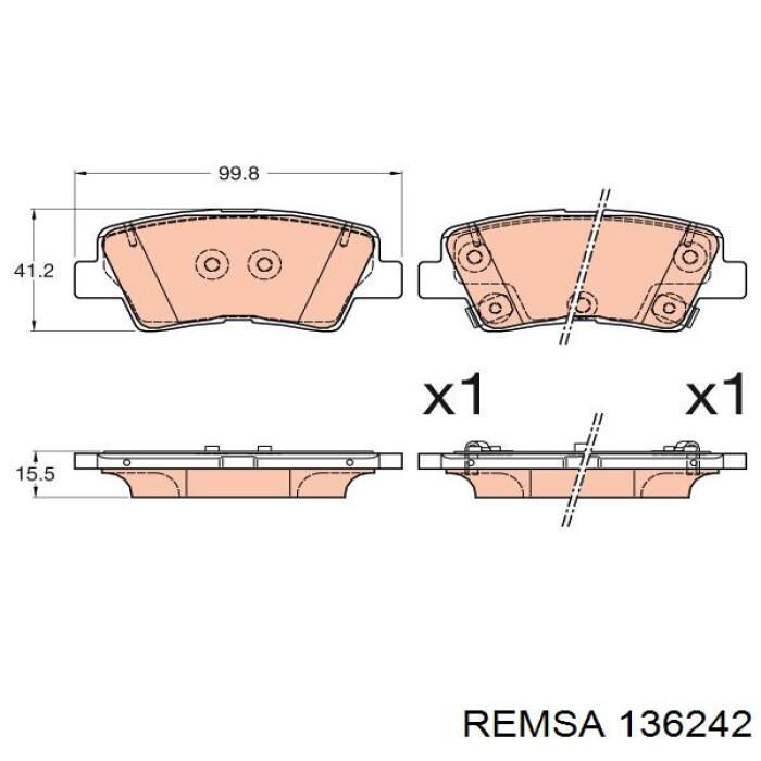 Задние тормозные колодки 136242 Remsa