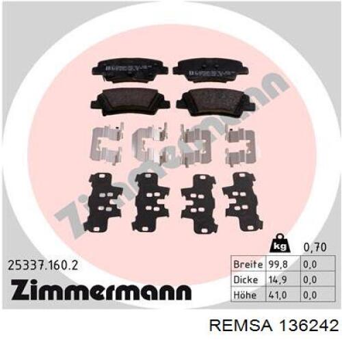 Задние дисковые колодки Remsa 136242