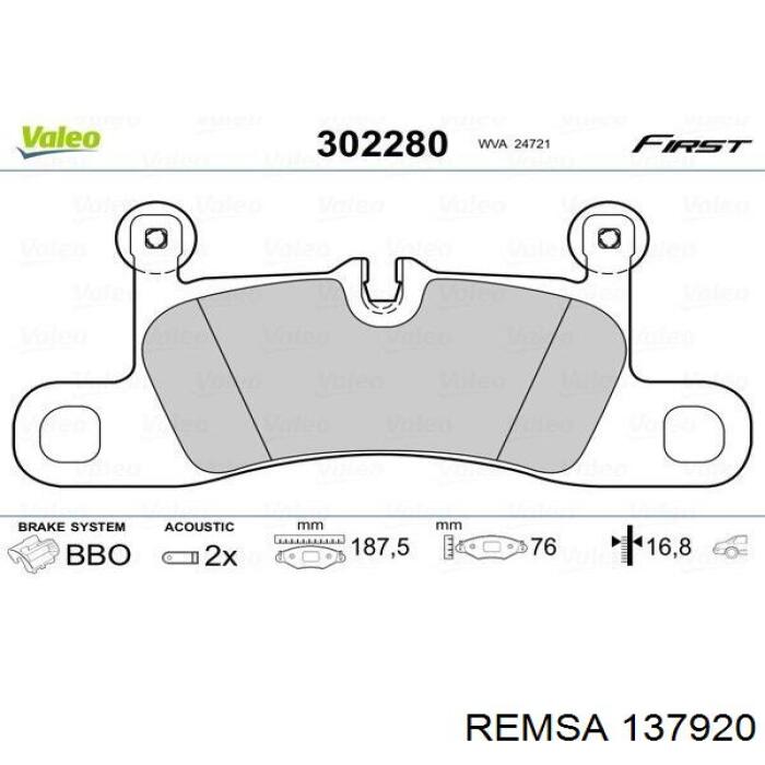 Задние тормозные колодки 137920 Remsa