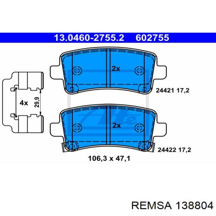 Колодки гальмові задні, дискові 138804 Remsa