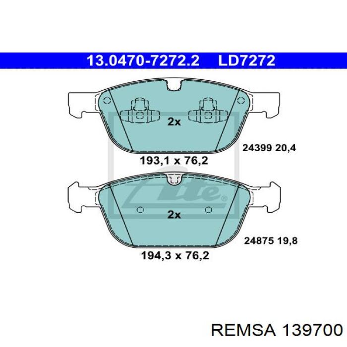 Купить 139700 Remsa Колодки тормозные