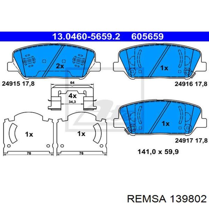 Колодки Remsa 139802 цена, от 28.92 USD