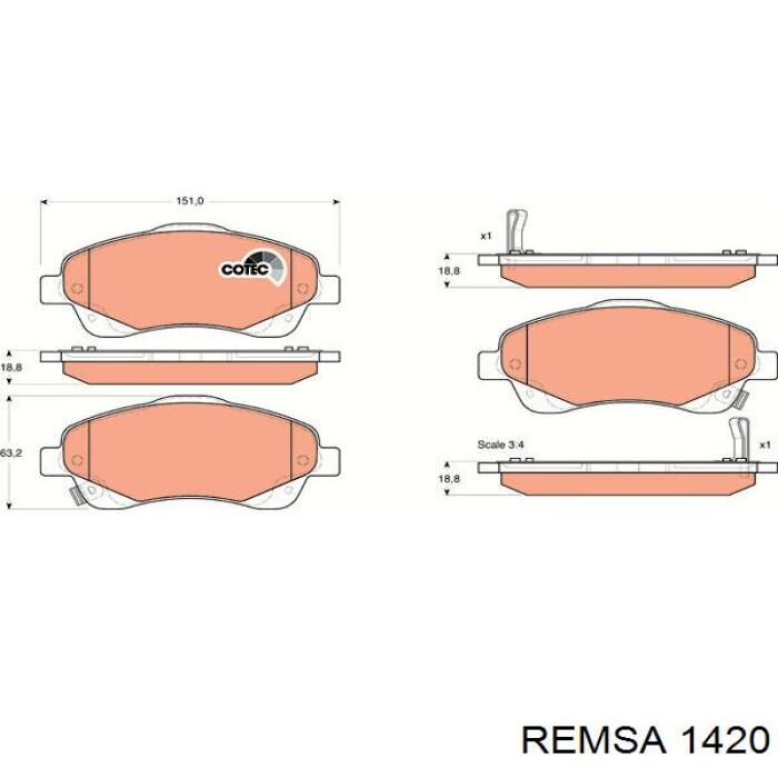 Передние тормозные колодки 1420 Remsa