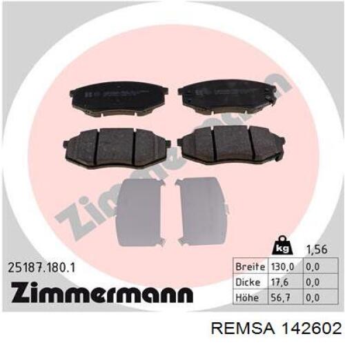 Передние тормозные колодки 142602 Remsa