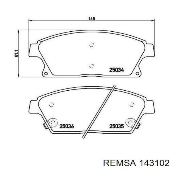 Передние тормозные колодки 143102 Remsa