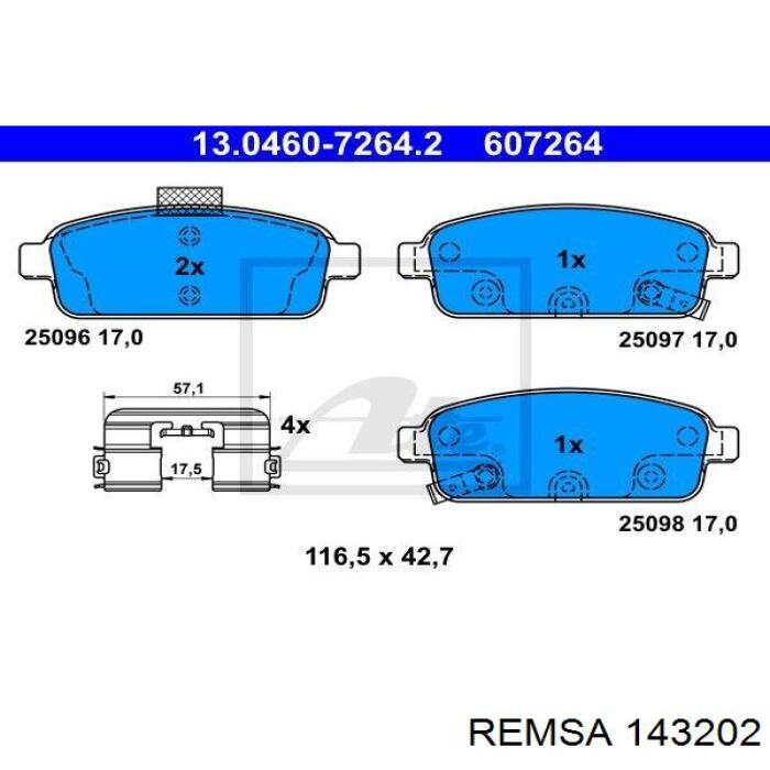 Задние тормозные колодки 143202 Remsa