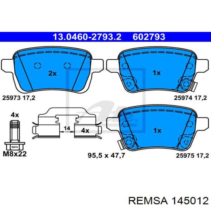Колодки дисковые  Remsa 145012 цена, от 24.43 USD