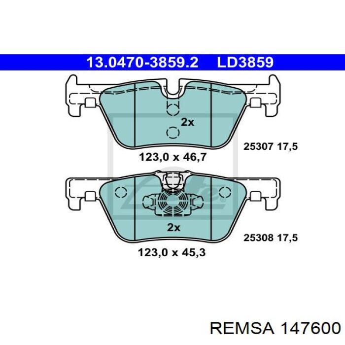 Купить 147600 Remsa Колодки тормозные задние, дисковые
