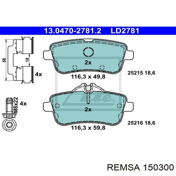 Задние тормозные колодки 150300 Remsa