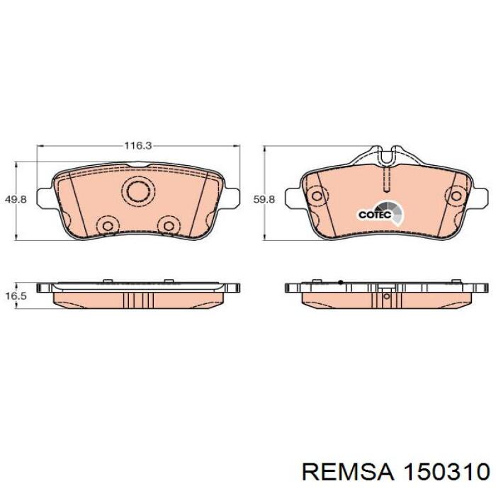 Задние тормозные колодки 150310 Remsa