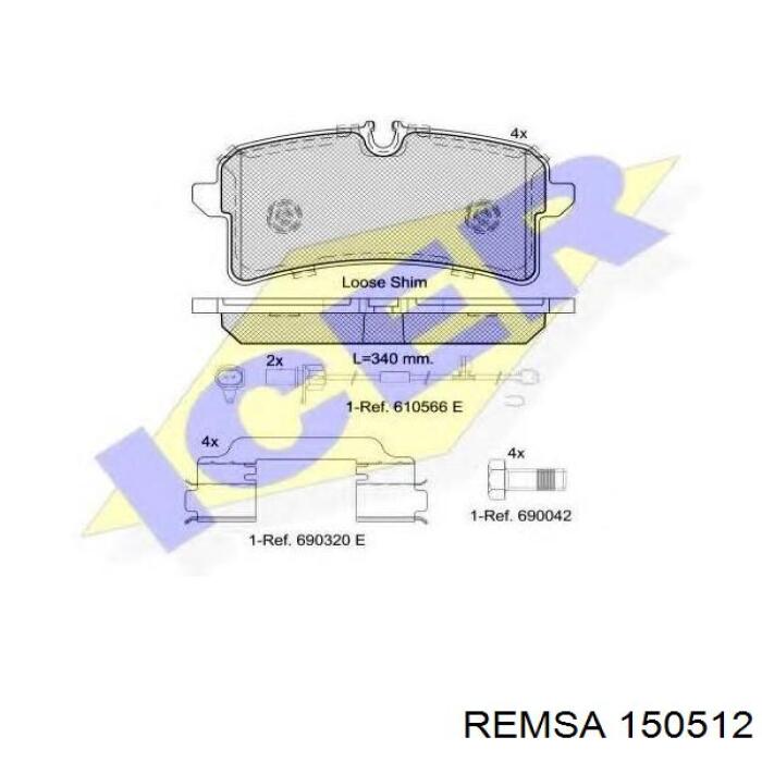 Задние тормозные колодки 150512 Remsa