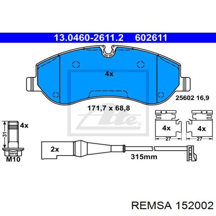 Купить 152002 Remsa Колодки тормозные