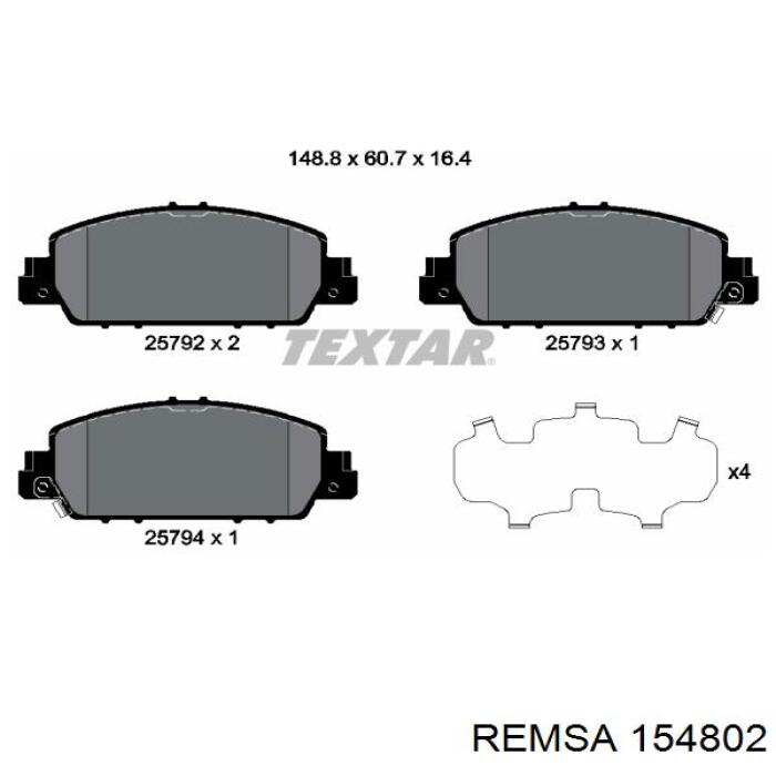 Передние тормозные колодки 154802 Remsa