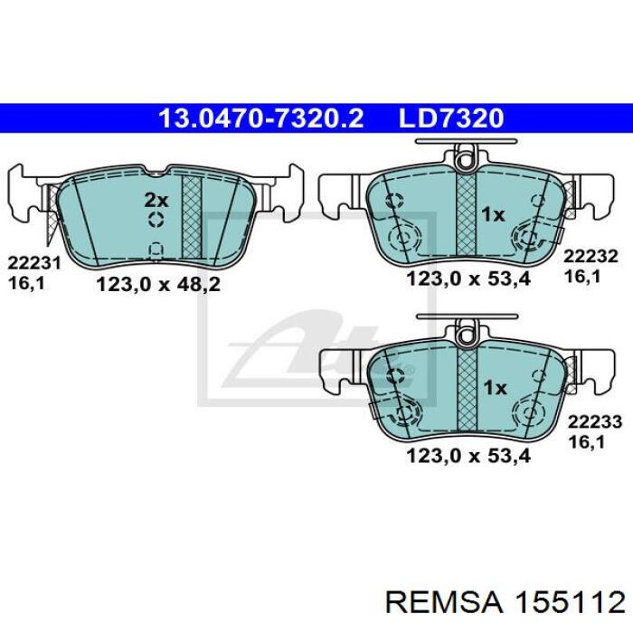 Задние дисковые колодки Remsa 155112