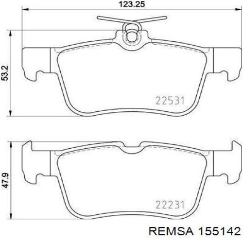 Задние тормозные колодки 155142 Remsa