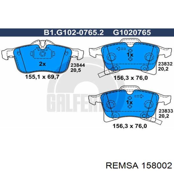 Купить 158002 Remsa Колодки тормозные