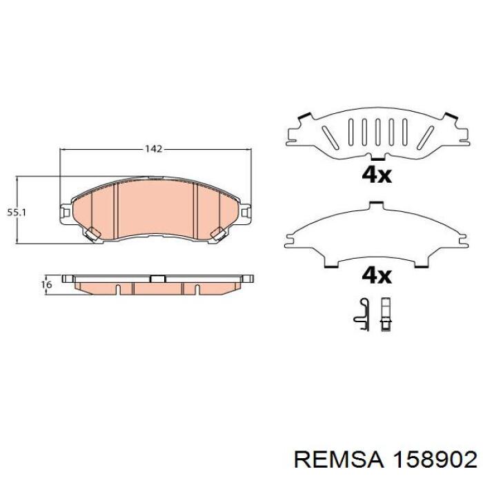 Передние тормозные колодки 158902 Remsa