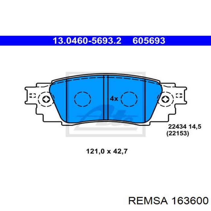 Задние тормозные колодки 163600 Remsa