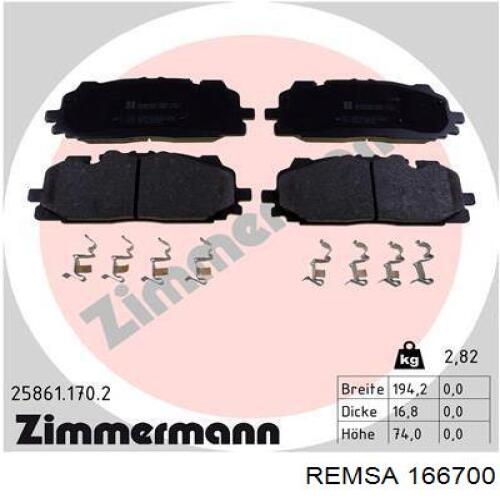 Купить 166700 Remsa Колодки тормозные