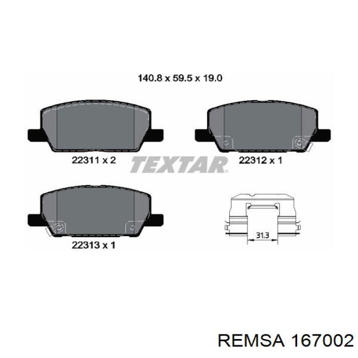 Передние тормозные колодки 167002 Remsa