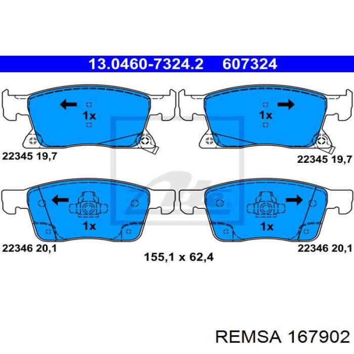 Передние тормозные колодки 167902 Remsa
