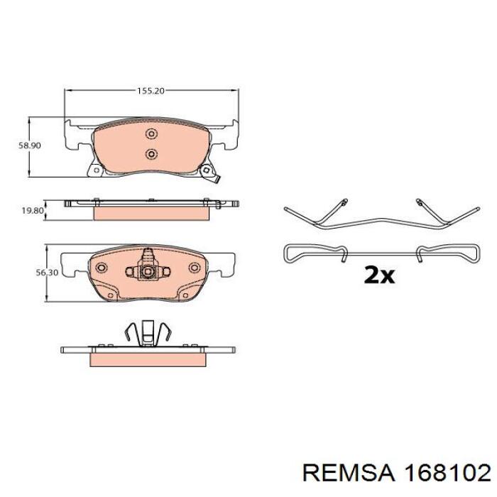 Передние тормозные колодки 168102 Remsa