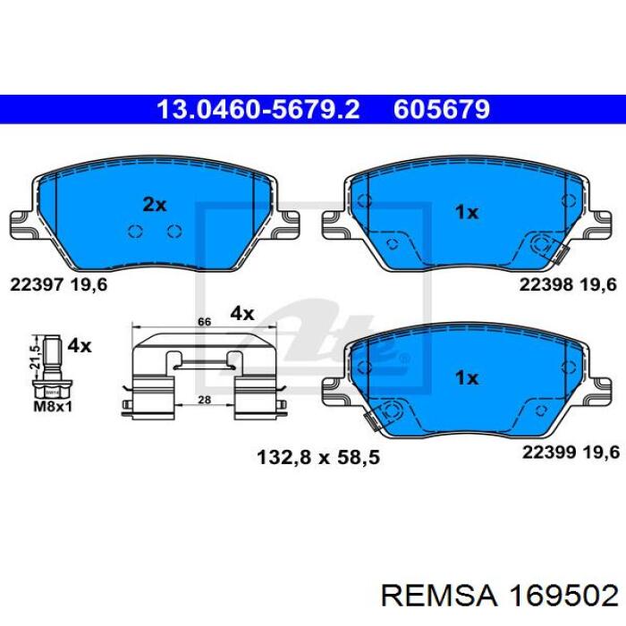 Передние тормозные колодки 169502 Remsa