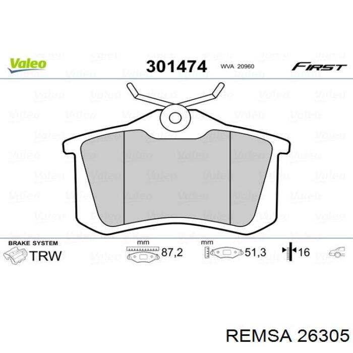 Купить 26305 Remsa Колодки тормозные задние, дисковые