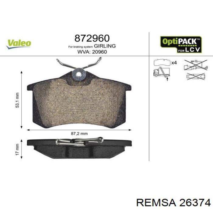 Задние тормозные колодки 26374 Remsa