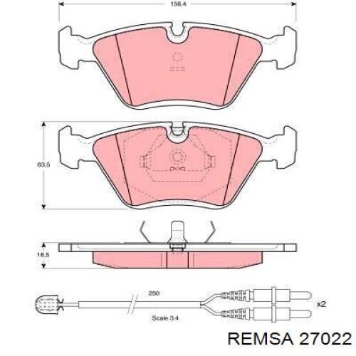 Передние тормозные колодки 27022 Remsa