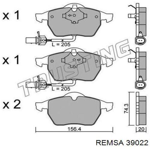 39022 Remsa колодки тормозные передние дисковые