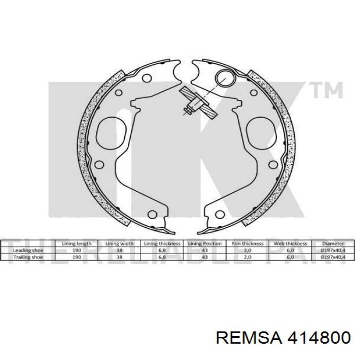 Купить 414800 Remsa Колодки ручника/стояночного тормоза