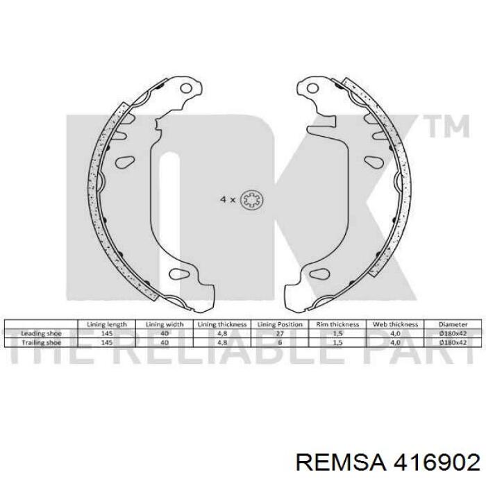 Задние барабанные колодки 416902 Remsa