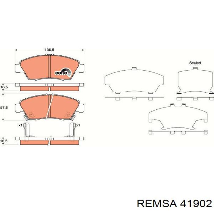 Передние тормозные колодки 41902 Remsa