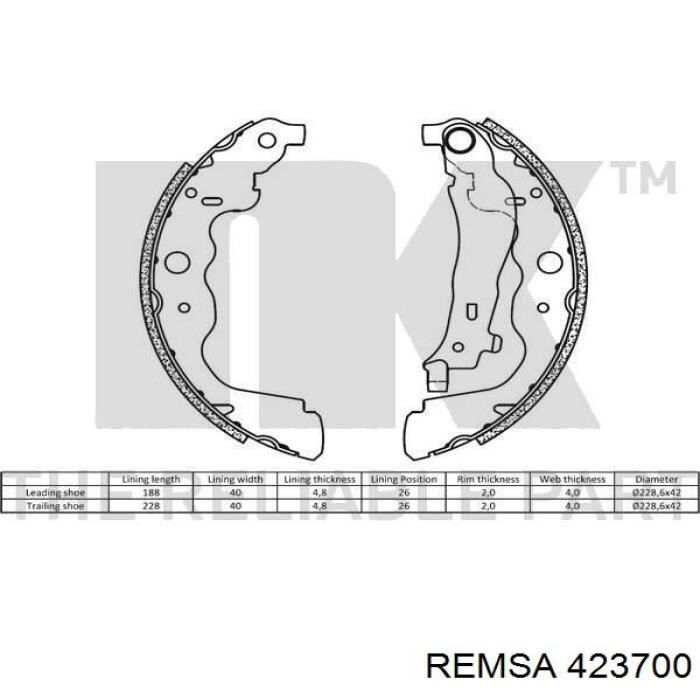 Задние барабанные колодки 423700 Remsa
