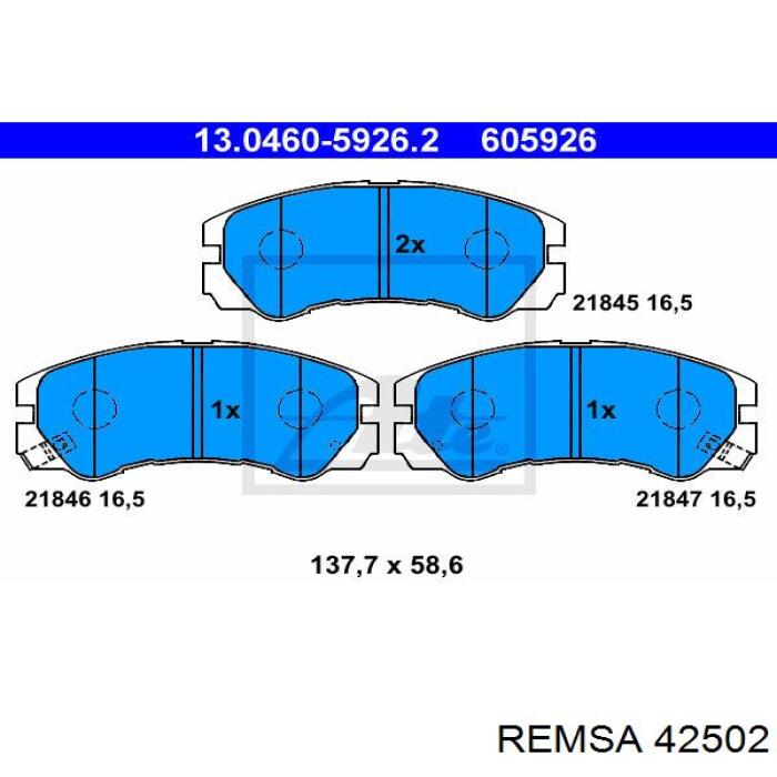 Передние тормозные колодки 42502 Remsa