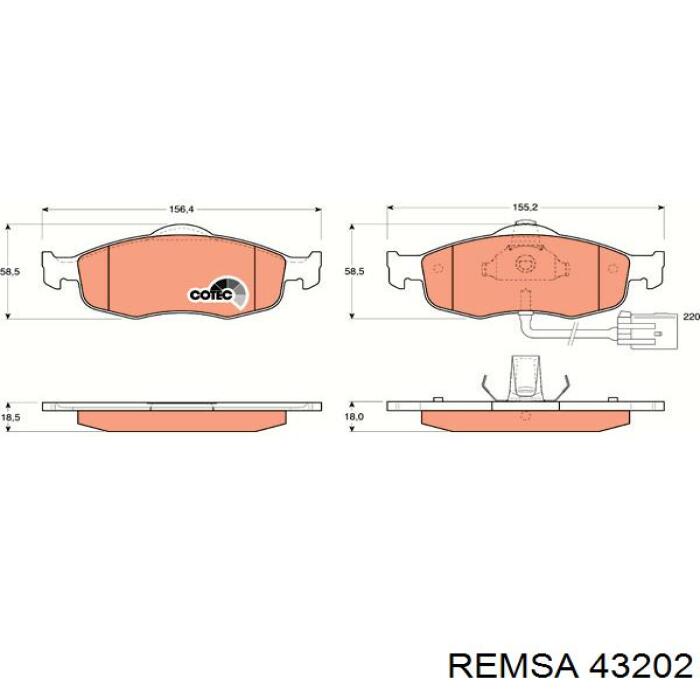 Передние тормозные колодки 43202 Remsa