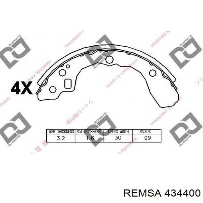 Задние барабанные колодки 434400 Remsa