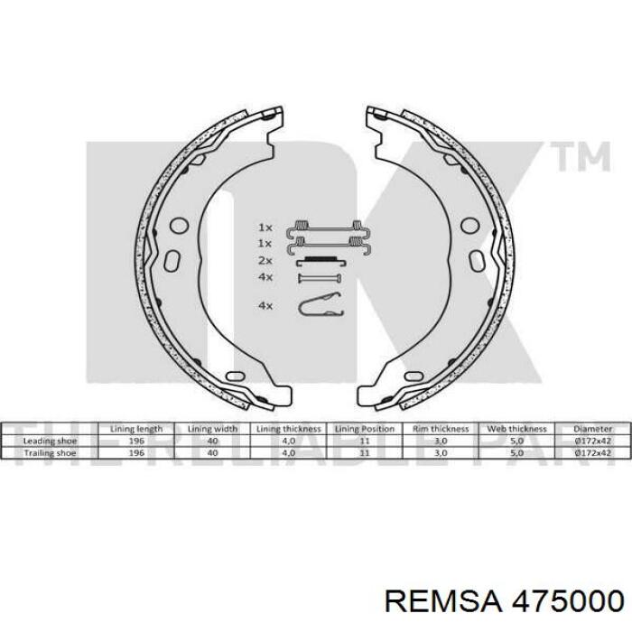 Колодки стояночного тормоза Remsa 475000