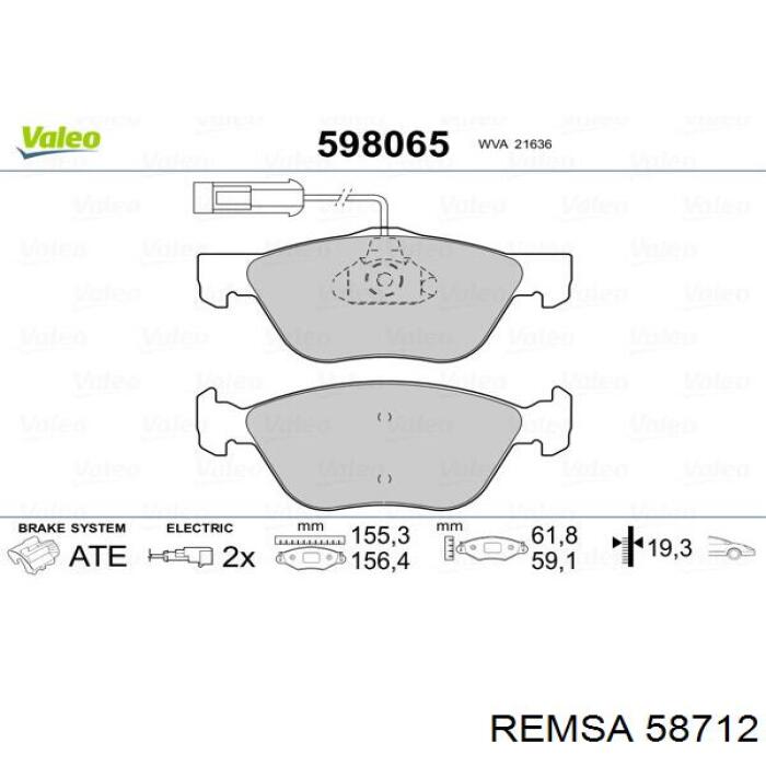 Передние тормозные колодки 58712 Remsa