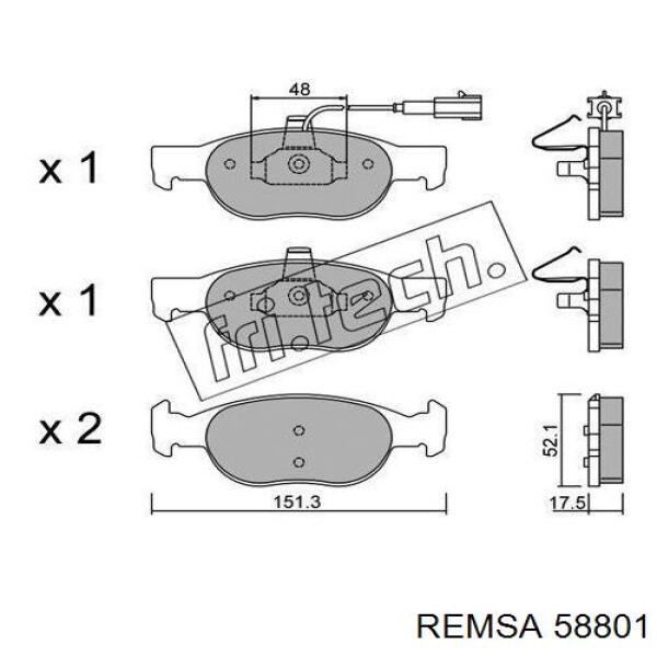 Передние тормозные колодки 58801 Remsa