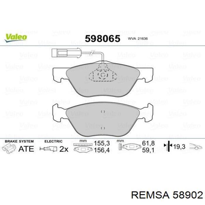 Передние тормозные колодки 58902 Remsa