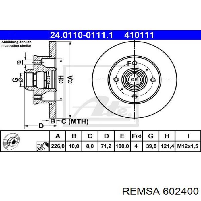 Задний тормозной диск Remsa 602400 цена, от 31.32 USD