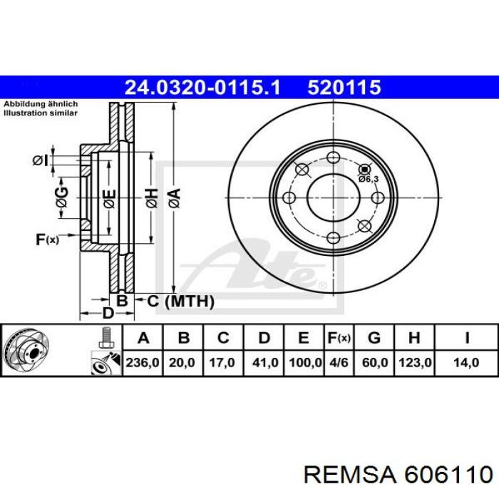 Тормоз дисковый передний Remsa 606110 цена, от 25.02 USD