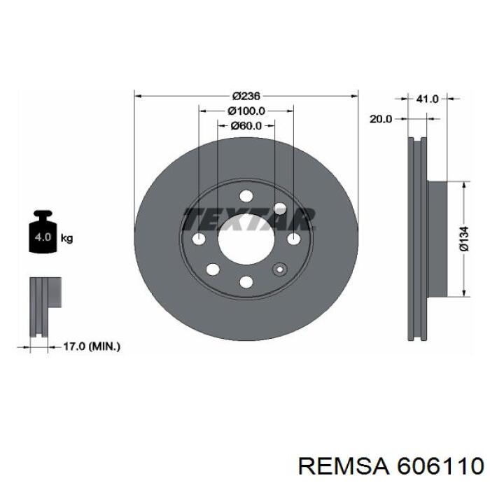 Передние тормозные диски 606110 Remsa
