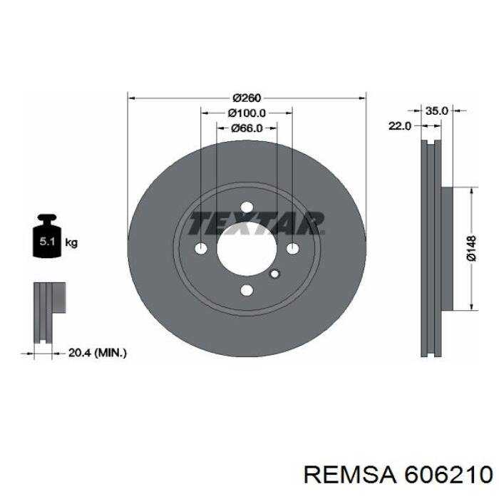 Диск гальмівний передній 606210 Remsa