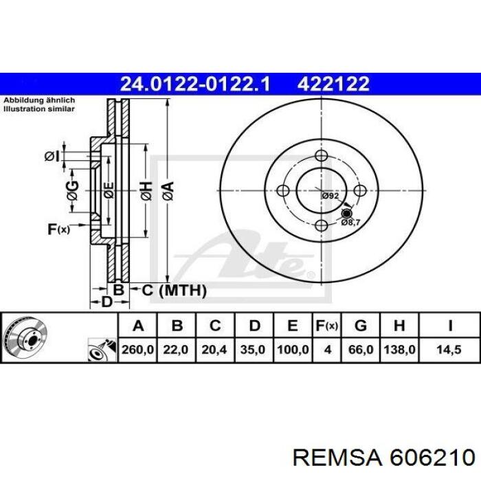 Тормоз дисковый передний Remsa 606210 цена, от 34.45 USD