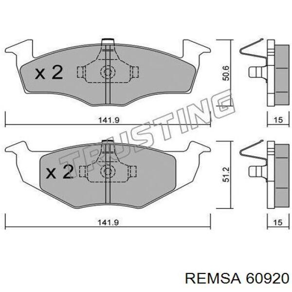 Передние тормозные колодки 60920 Remsa