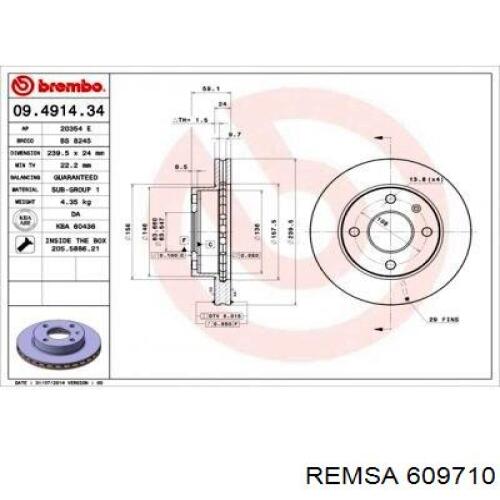 609710 Remsa Диск тормозной передний